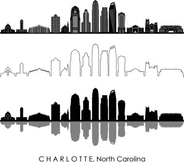 CHARLOTTE Şehri Kuzey Carolina Skyline Siluet Şehir Vektörü