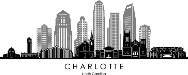 CHARLOTTE Şehri Kuzey Carolina Skyline Siluet Şehir Vektörü