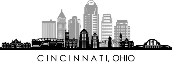 Cincinnati Şehri Ohio Skyline Siluet Şehir Vektörü — Stok Vektör