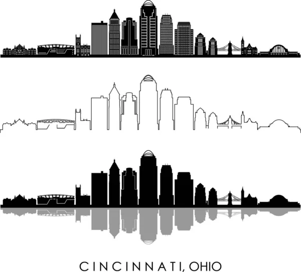 Cincinnati City Ohioスカイラインシルエット Cityscape Vector — ストックベクタ
