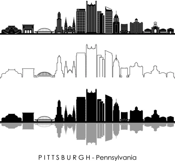 Pittsburgh City Pennsylvania Skyline Silhouette Stadtbild Vektor — Stockvektor