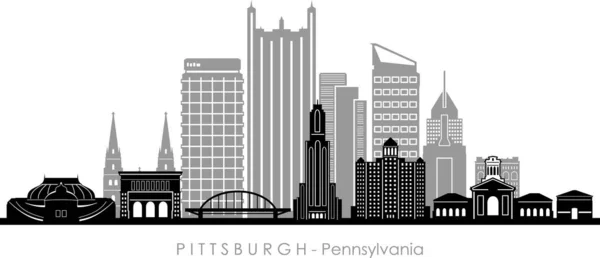 Pittsburgh市宾夕法尼亚天际线轮廓城市景观矢量 — 图库矢量图片