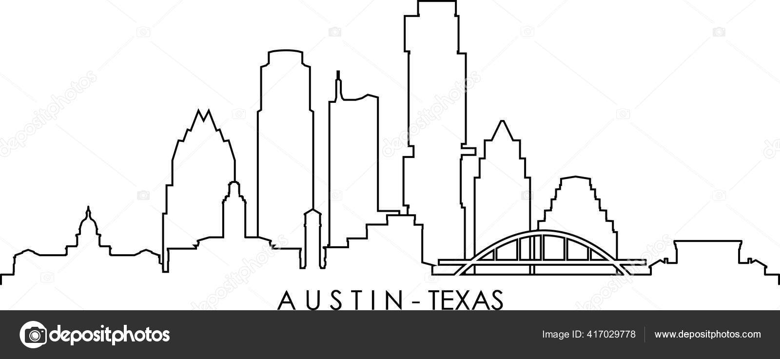 Austin Texas Skyline City Outline Silhouette Stock Vector Image by