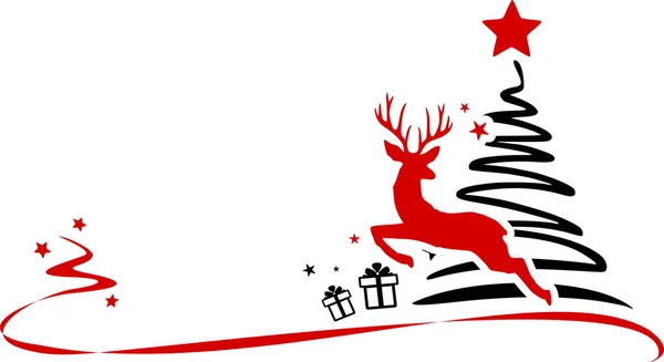 Navidad Ciervos Invierno Dibujo Silueta Vector — Vector de stock