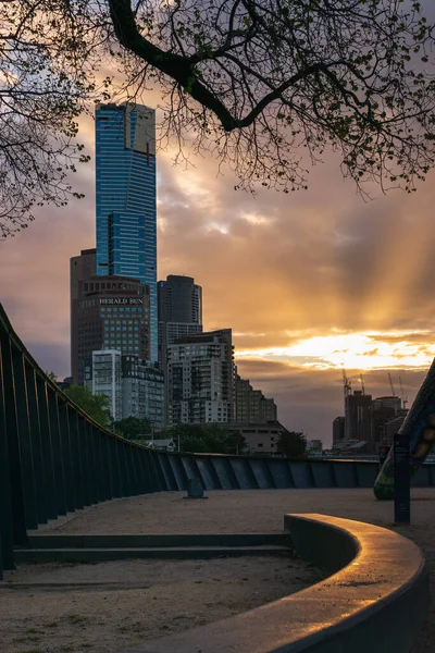 MELBOURNE, AUSTRALIA - 18 October 2019: Eureka Tower viewed from Birrarung Marr in Melbourne, Australia