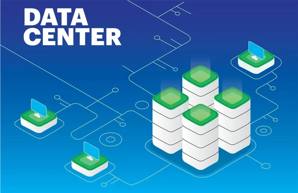 Data Center Vector Server Room Cloud Storage Files Flat Illustration —  Vetores de Stock