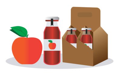 Elma suyu şişesi ambalaj vektör ambalajlama düz illüstrasyon