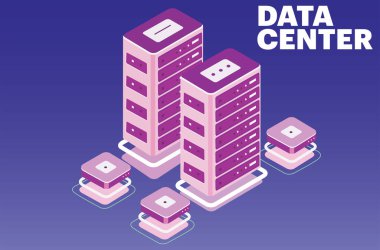 veritabanı sunucu merkezi vektör düz izometrik tasarım odası 