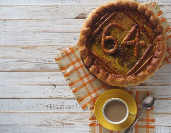 Pomme Fête Ronde Ouverte Maison Baignée Œufs Battus Gâteau Avec — Photo