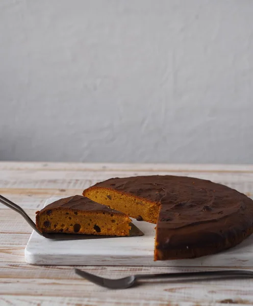 Pompoen Muffin Een Witte Rustieke Achtergrond Thuis Koken Rustieke Kookstijl — Stockfoto