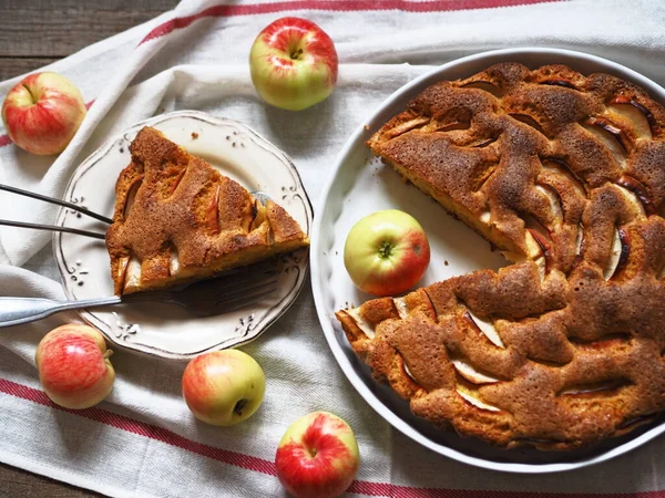 Casa Gătit Fundal Din Lemn Plăcintă Mere Vară Sau Biscuit — Fotografie, imagine de stoc