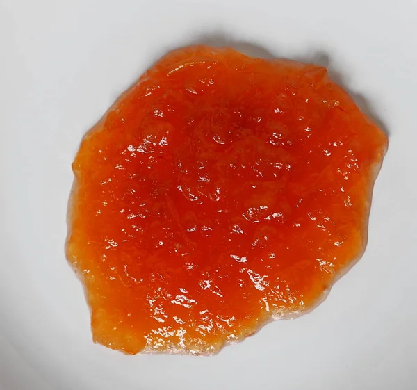Äppelsylt Orange Vit Bakgrundsplatta Närbild — Stockfoto