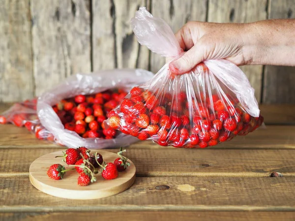 Yaşlılar Için Ödevi Yaşlı Bir Kadının Eli Böğürtlen Tutar Gelecekte — Stok fotoğraf