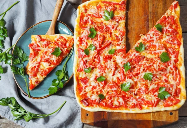 Sfondo Cibo Con Pizza Pizza Semplice Fatta Casa Naturale Con — Foto Stock