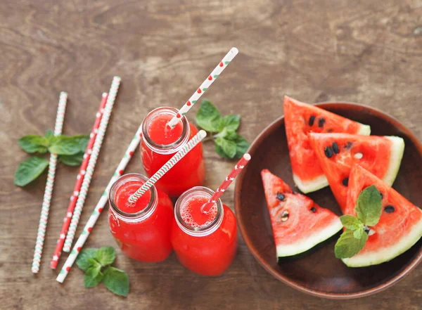 Mat Bakgrund Med Vattenmelon Populär Ekologisk Jordbruksprodukt Juice Med Massa — Stockfoto