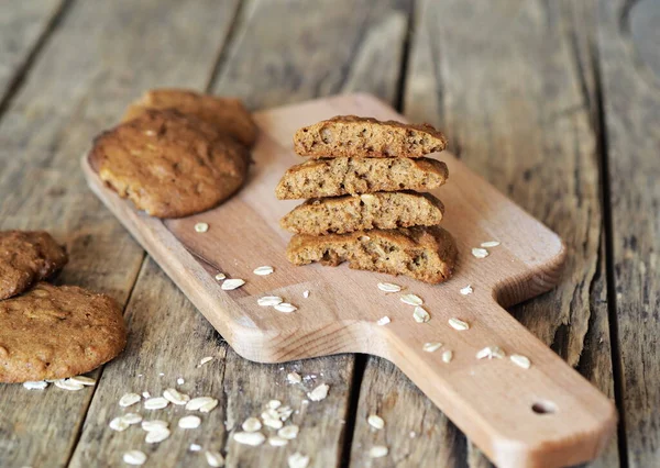 Homemade Oatmeal Cookies Added Whole Grain Rye Flour Wooden Background — Stock Photo, Image