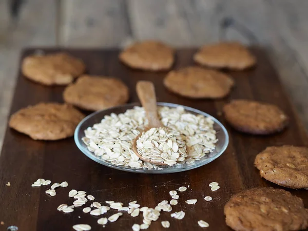 Homemade Oatmeal Cookies Whole Grain Rye Flour Glass Plate Oatmeal — Stock Photo, Image