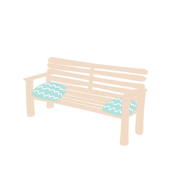 Wooden Bench Garden Doodle Vector Illustration — Stock Vector