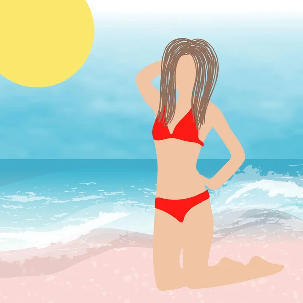 Красива Дівчина Пляжі Векторні Ілюстрації — стоковий вектор