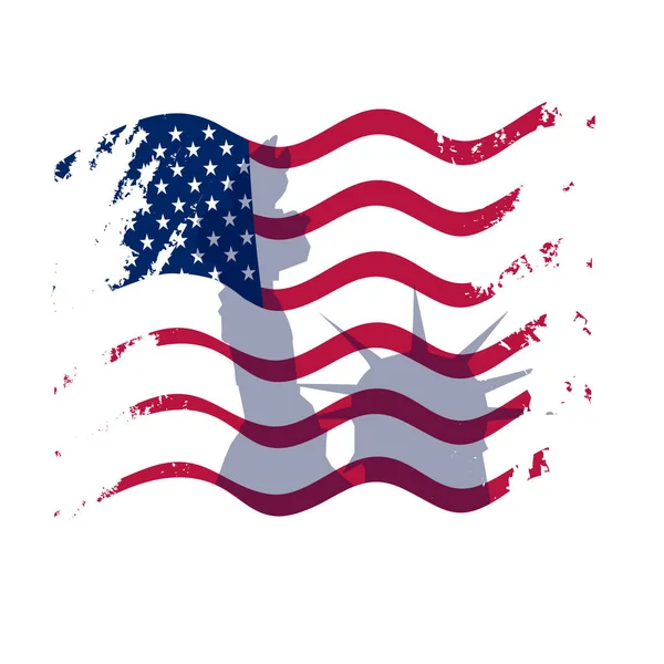 Özgürlük Anıtı Gölgesi ile Yaratıcı Amerikan Bayrağı. Grunge Vektör Tasarımı