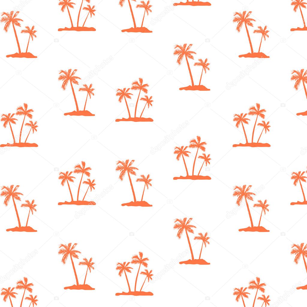 Tropical Floral Pattern with Repeating Coconut Trees Isolated on White Background. Vector Illustration