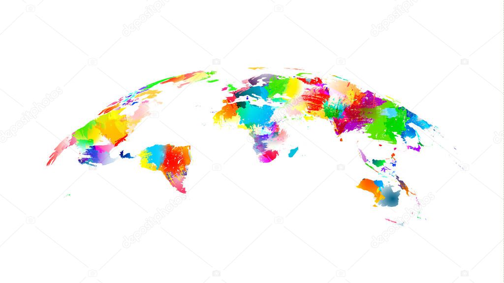 Creative Globe Map in Vibrant Ink Colors. Divercity Concept. Vector Illustration