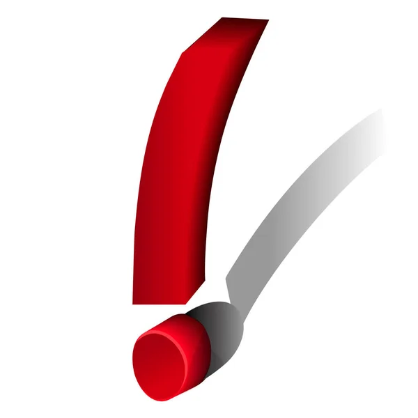 Marque Exclamation Rouge Isolée Sur Fond Blanc Avec Ombre Illustration — Image vectorielle