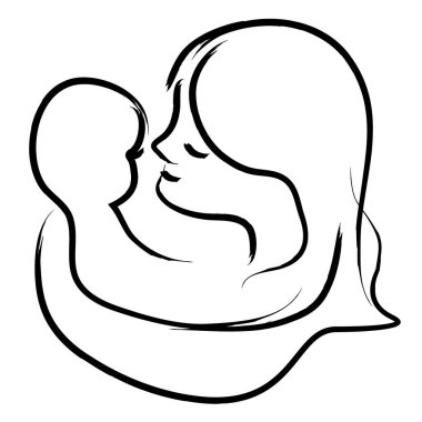 Mutlu Anne Bebeğini Tutuyor. Yakınlık Konsepti. Vektör Scetch