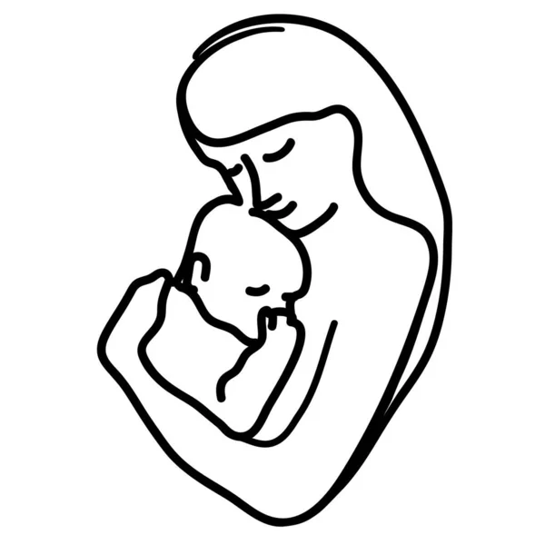 Feliz Madre Abrazando Tiernamente Hijo Ilustración Vectores Diseño Simple — Vector de stock