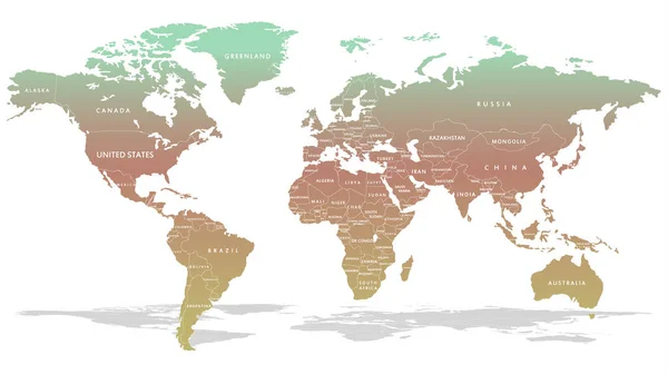 Trendig Globkarta Rökiga Röda Blå Färger Med Nationella Gränser Isolerad — Stock vektor