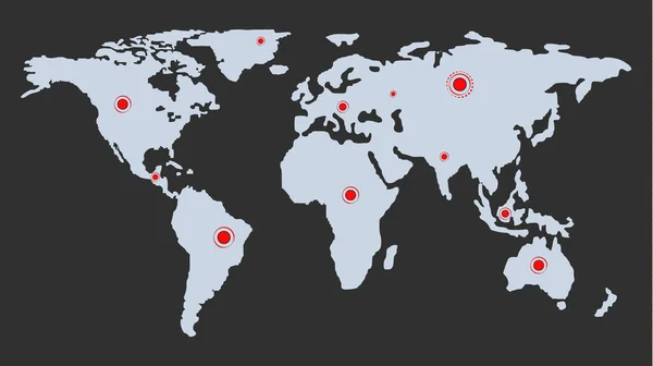 Modern Globe Map Grå Färg Isolerad Vit Bakgrund Med Röda — Stock vektor