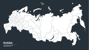 Ayrıntılı Rusya haritası Kara Arkaplanda izole edildi. Vektör İllüstrasyonu