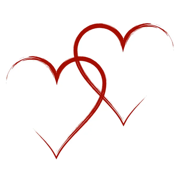 Zwei Rote Herzen Vereint Handgezeichnete Herzsymbole Isoliert Auf Weißem Hintergrund — Stockvektor
