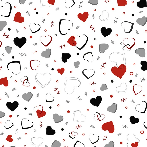 手描きのハートアイコンとドットで美しい繰り返しの愛のパターン ベクターイラスト — ストックベクタ