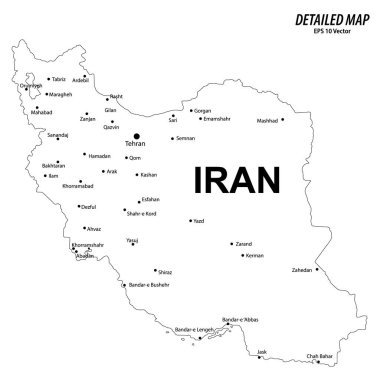 İran Kara Hat Tasarımı Haritasını Detaylandırdı. Vektör İllüstrasyonu