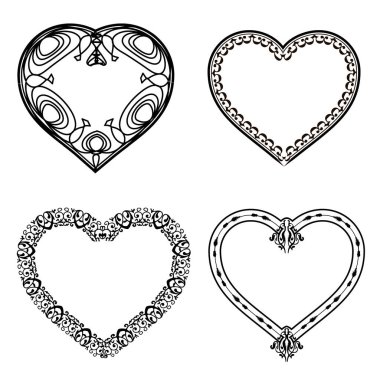 Lüks Kalp Çerçeveleri Beyaz Arkaplanda İzole Edildi. Süsleme Vektör İllüstrasyonu