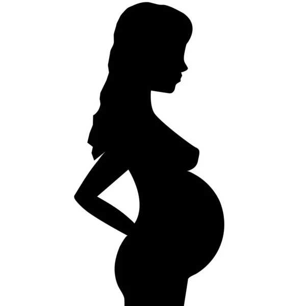 Jonge Moeder Wachtend Haar Baby Gedetailleerde Figuur Vector Silhouet — Stockvector