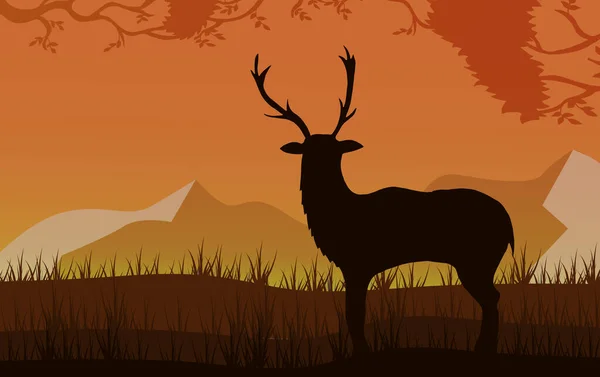 Silhouette Cerf Sur Fond Montagnes Peut Être Utilisé Pour Les — Image vectorielle