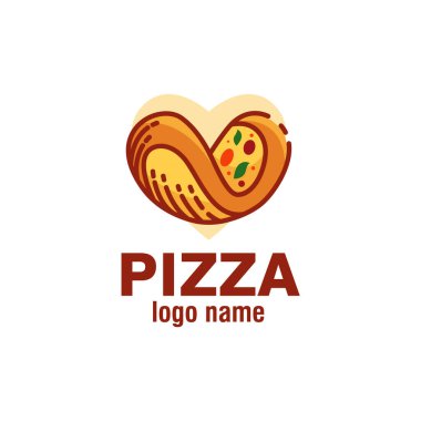 Kalp şeklinde pizza logosu. Vektör illüstrasyon pizza.