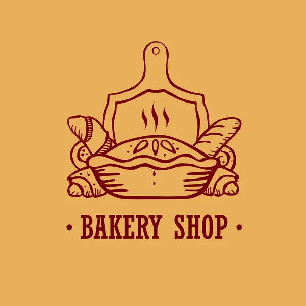 Bakery Shop Logo Vector Illustration Homemade Cakes Bread Pies Bagels — Stock Vector