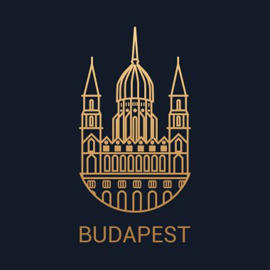 Budapeşte ikonu. Macaristan. Vektör grafikleri. - Harika. Lüks altın şehir piktogramı.