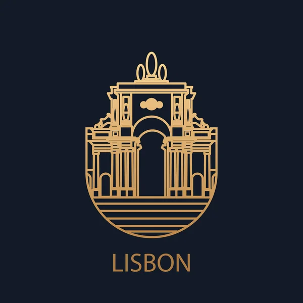 Lizbon Şehri Portekiz Başkentinin Vektör Simgesi Praca Comercio Nun Ticari — Stok Vektör