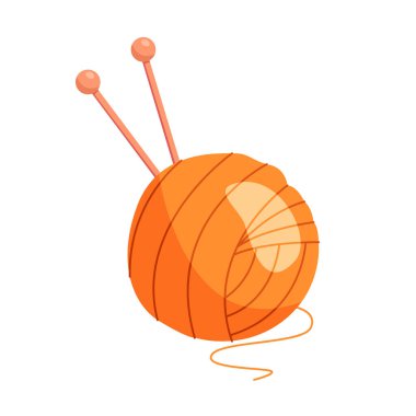 Yün yumağı ve örgü iğneleri beyaza izole edilmiş. El işi aletleri ve malzemeler. Vektör illüstrasyonu.