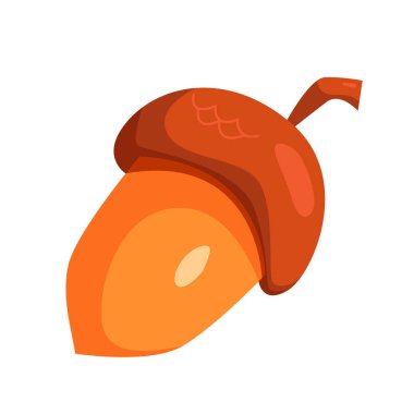 Beyaz arka planda izole edilmiş bir meşe palamudu. Düz vektör illüstrasyonu.