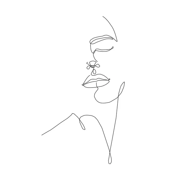 Vektör sürekli çizgi. Bir kadın logosunun soyut portresi. simge konsepti minimalist illüstrasyon