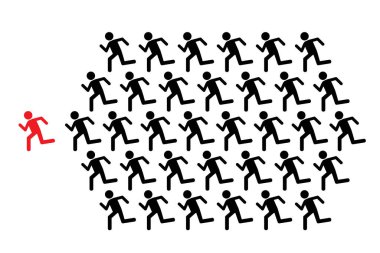  People Group Run Takım Lideri, liderlik, takım çalışması, vektör tasarımı.