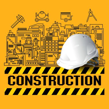 inşaat simgeleri seti ve inşa hattı, mühendis şapkası, vektör tasarımı.