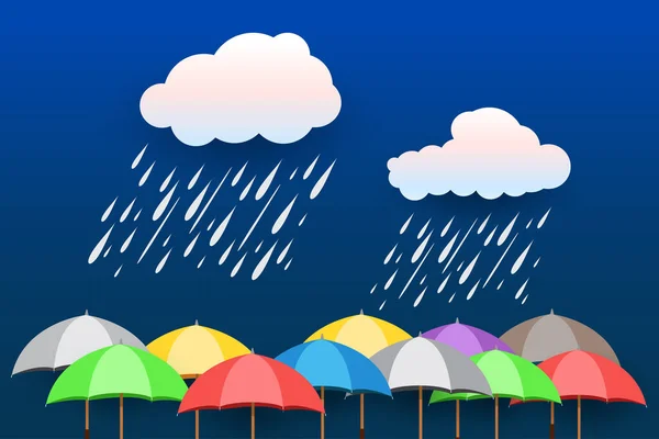 雨の中の傘 紙のアートスタイル ベクターデザイン — ストックベクタ