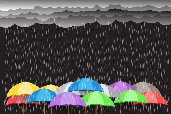 雨の中の傘 紙のアートスタイル ベクターデザイン — ストックベクタ