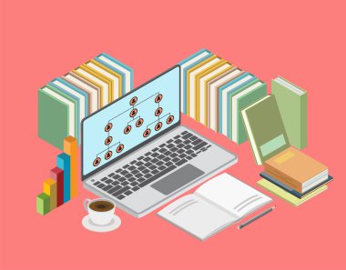 Isometric Business, Organization Chart Infographics, vektör tasarımı.